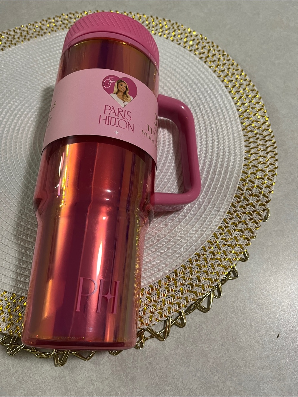 Paris Hilton Iridescent Pink Travel Mug with Handle